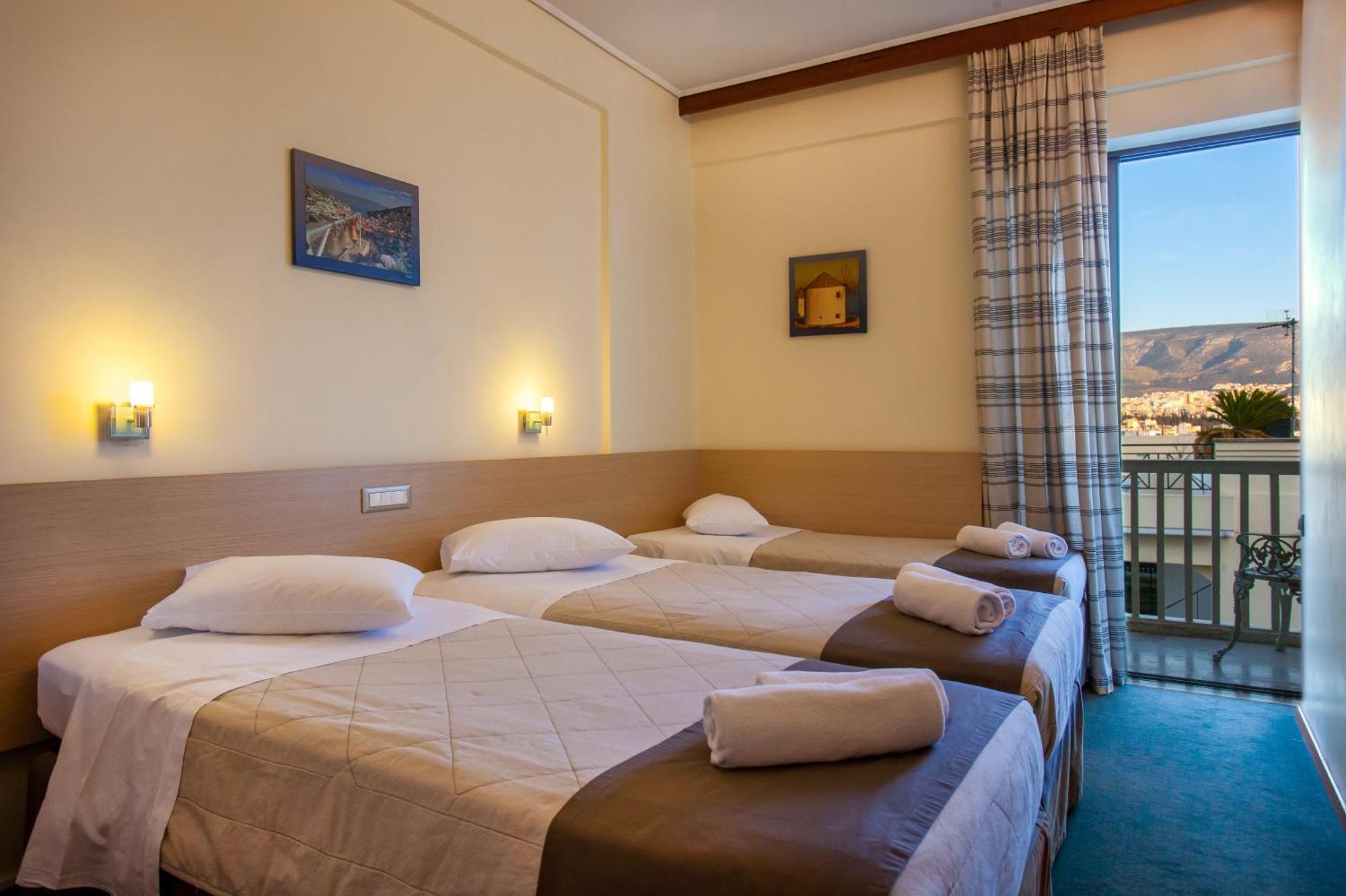 Tweepersoonskamer met 2 Aparte Bedden en Extra Bed - Uitzicht op de Akropolis